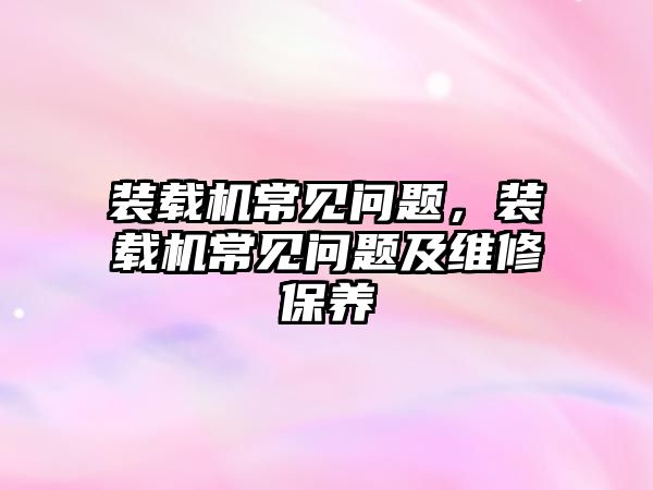 裝載機常見問題，裝載機常見問題及維修保養