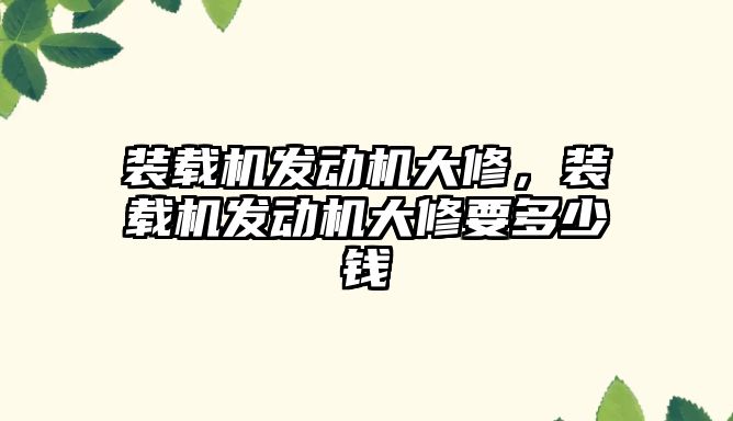 裝載機發(fā)動機大修，裝載機發(fā)動機大修要多少錢