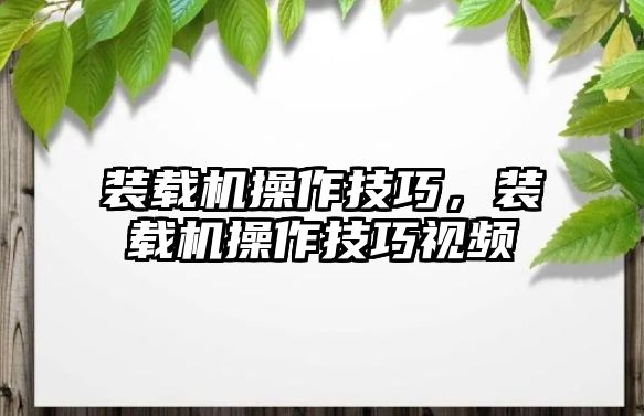 裝載機操作技巧，裝載機操作技巧視頻