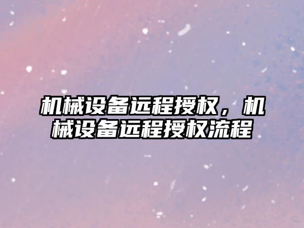 機械設備遠程授權，機械設備遠程授權流程