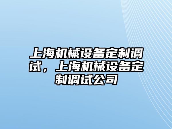 上海機械設(shè)備定制調(diào)試，上海機械設(shè)備定制調(diào)試公司