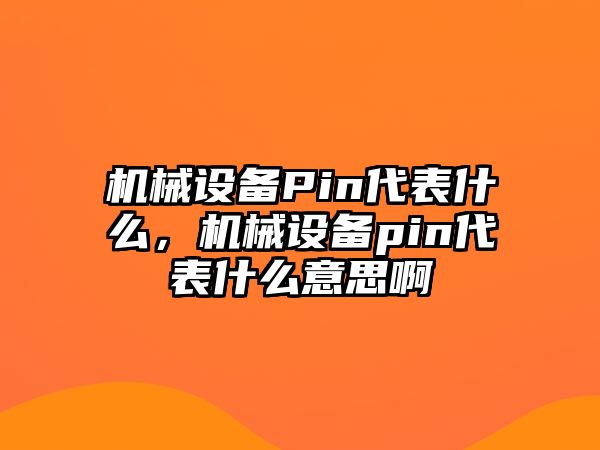 機械設備Pin代表什么，機械設備pin代表什么意思啊