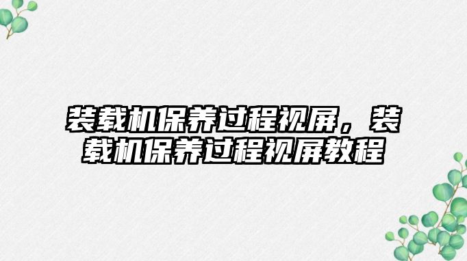 裝載機保養過程視屏，裝載機保養過程視屏教程