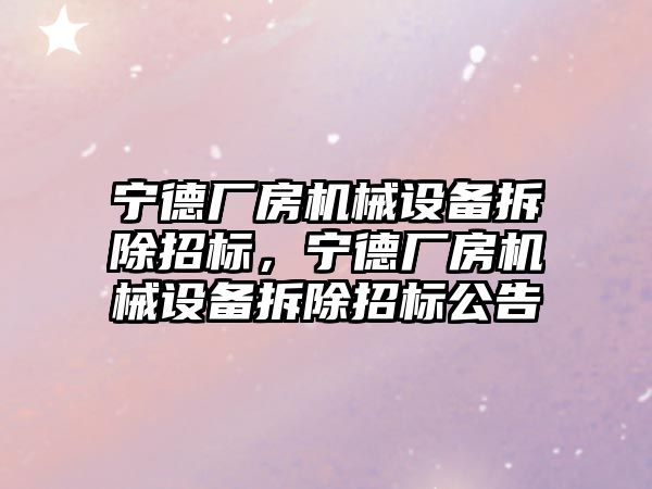 寧德廠房機械設備拆除招標，寧德廠房機械設備拆除招標公告