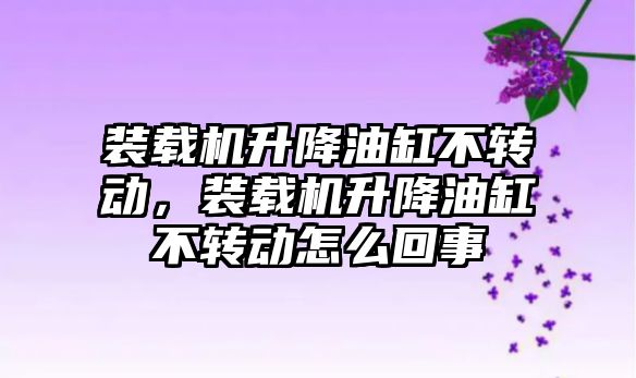 裝載機升降油缸不轉動，裝載機升降油缸不轉動怎么回事