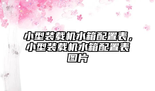 小型裝載機水箱配置表，小型裝載機水箱配置表圖片