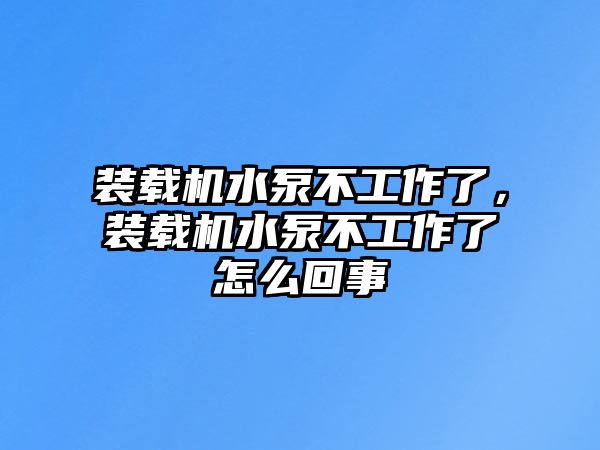 裝載機水泵不工作了，裝載機水泵不工作了怎么回事