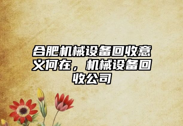 合肥機械設備回收意義何在，機械設備回收公司