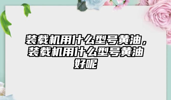 裝載機用什么型號黃油，裝載機用什么型號黃油好呢