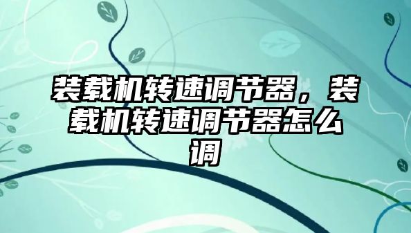 裝載機轉速調節器，裝載機轉速調節器怎么調