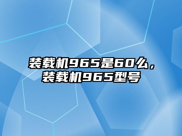 裝載機965是60么，裝載機965型號