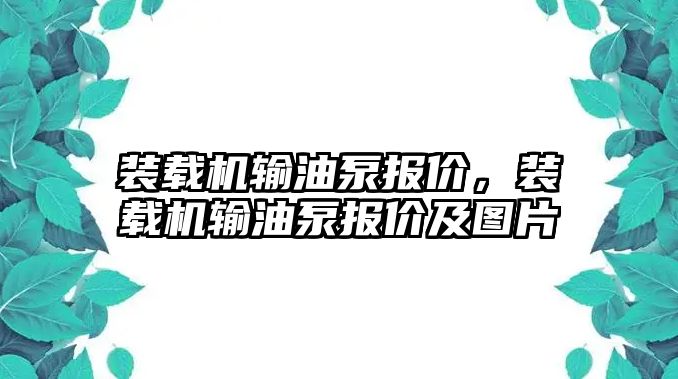 裝載機輸油泵報價，裝載機輸油泵報價及圖片