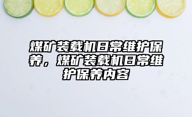 煤礦裝載機日常維護保養，煤礦裝載機日常維護保養內容