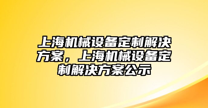 上海機械設(shè)備定制解決方案，上海機械設(shè)備定制解決方案公示