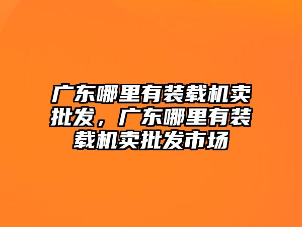 廣東哪里有裝載機賣批發，廣東哪里有裝載機賣批發市場