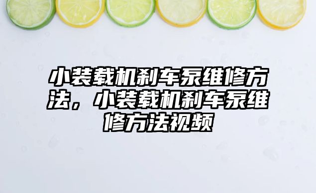 小裝載機剎車泵維修方法，小裝載機剎車泵維修方法視頻